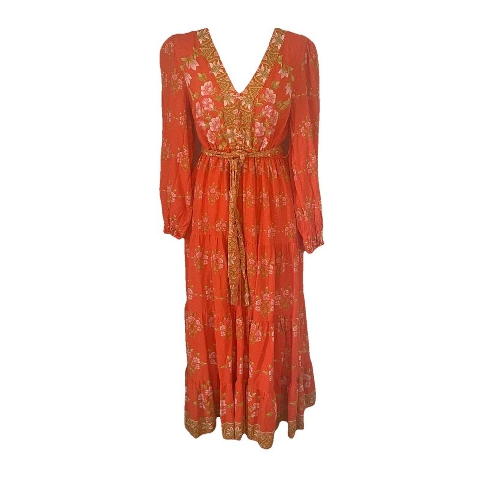 Floral V-Neck Maxi Dress in Coral